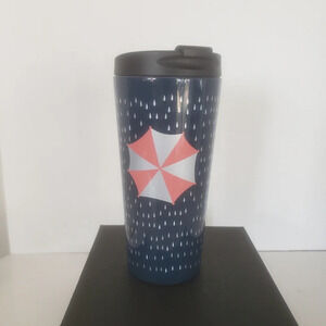 Starbucks Tall Blue Stainless Coffee Tumbler with Umbrella a d  Raindrops.